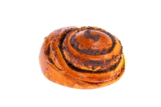 Butter tasty bun with poppy seeds on a white background