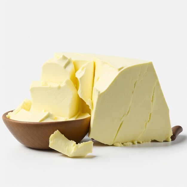 Butter on a wooden board isolated on a white background with shadow AIGenerated