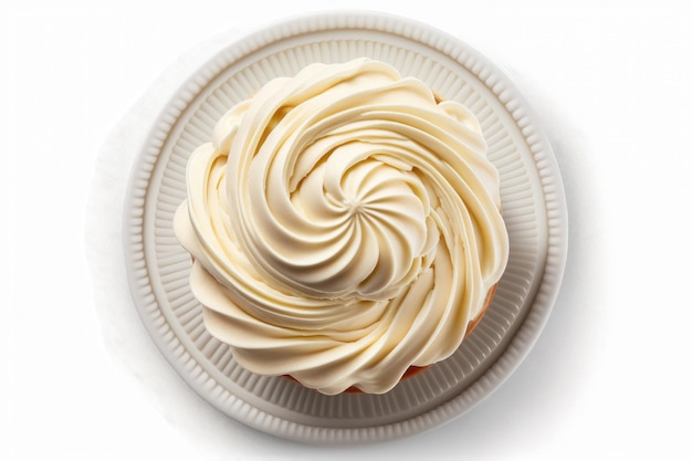 Buttercream Frosting On Plate White Background Generative AI