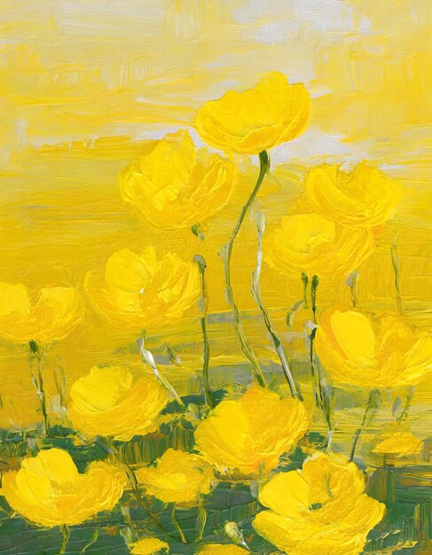 Buttercup flower abstract art painting