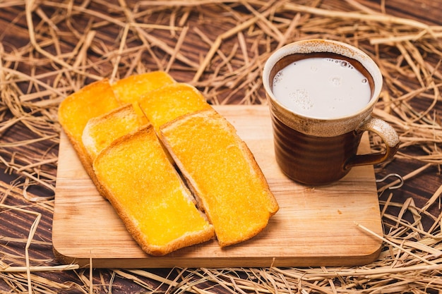 Buttered Bread with warm cow's milk