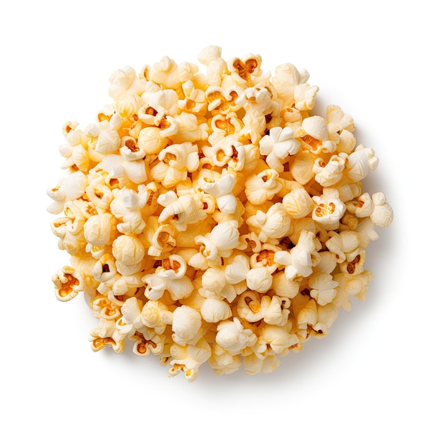 Photo buttered popcorn top view on white background