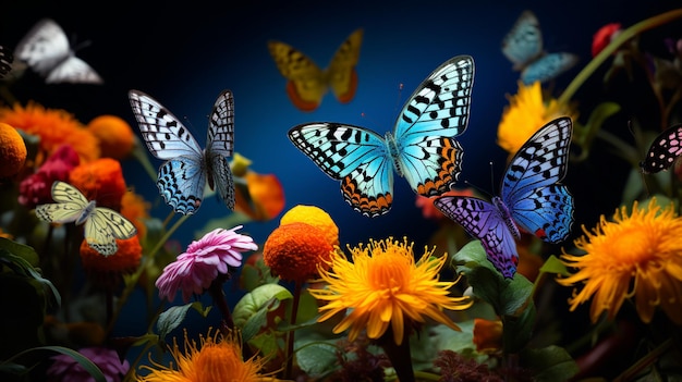 butterflies are among the flowers