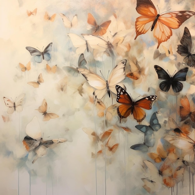 butterflies are flying in the air in a painting generative ai