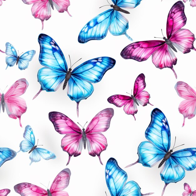 butterflies are flying in the air on a white background generative ai