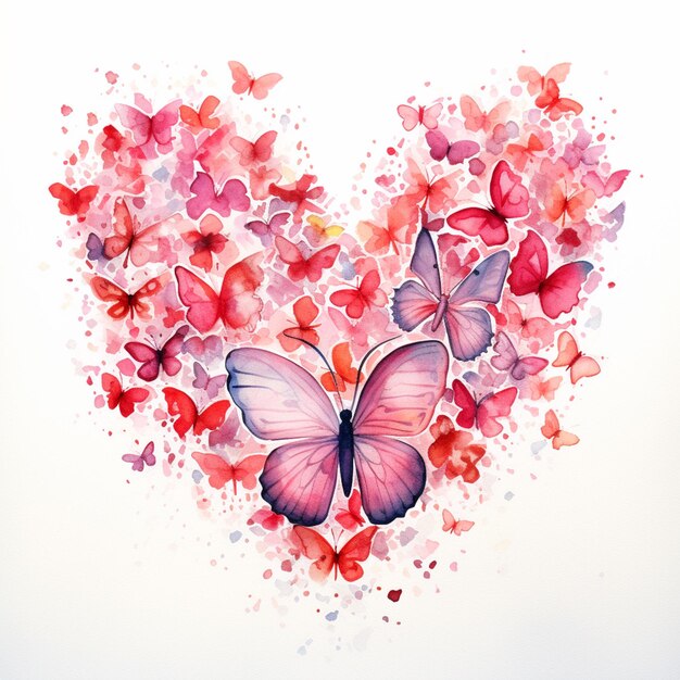 Photo butterflies are flying around a heart shaped watercolor painting generative ai