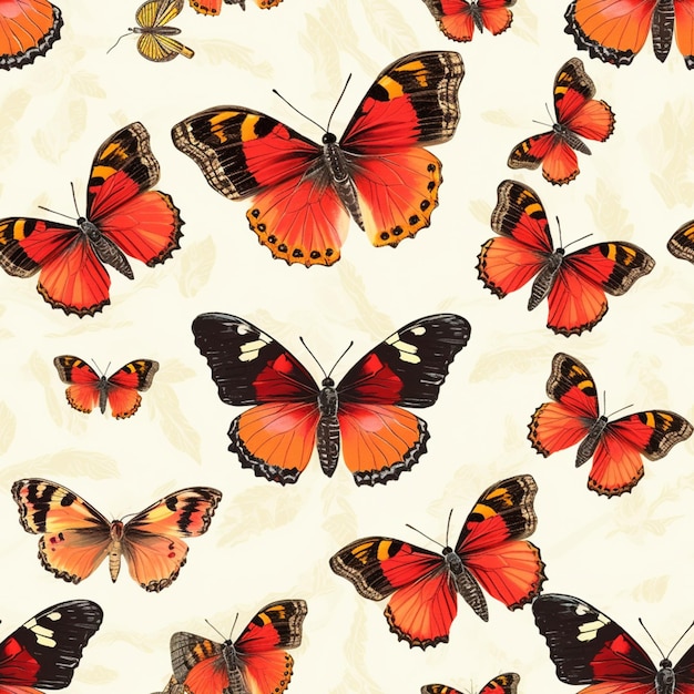 白い背景に蝶が飛び回っているパターン生成AI
