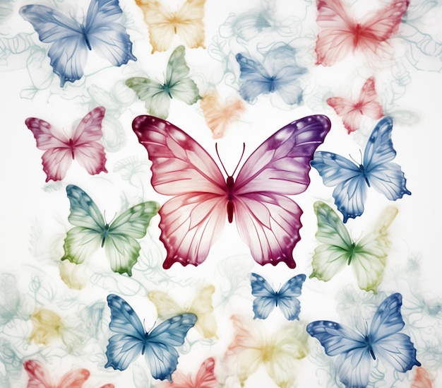 나비들은 색 배경으로 원으로 그려져 있습니다.