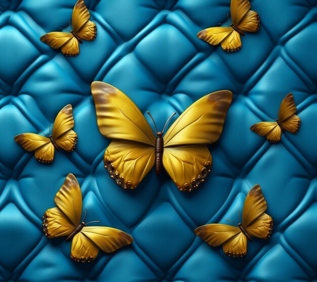 Butterflies on a blue quilted background with a quilted quilt generative ai