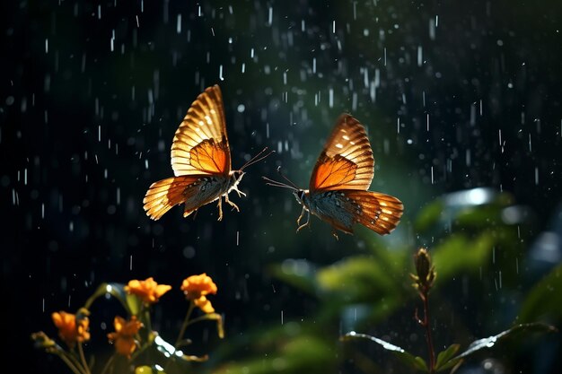 雨の中で踊る蝶