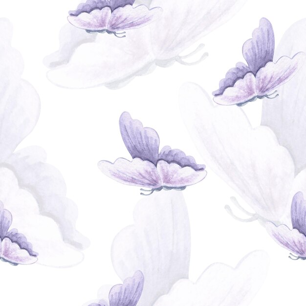 Butterflies delicate seamless pattern watercolor flying insect spring summer hand drawn illustration