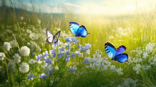 Butterflies in a field of flowers