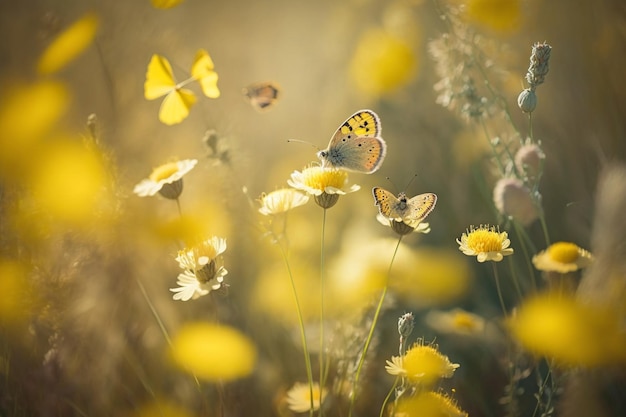 Photo butterflies on a field of yellow flowers