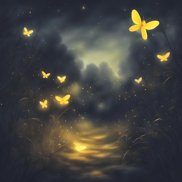 Butterflies fireflies glowing in the dark