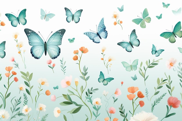 Photo butterflies in floral background