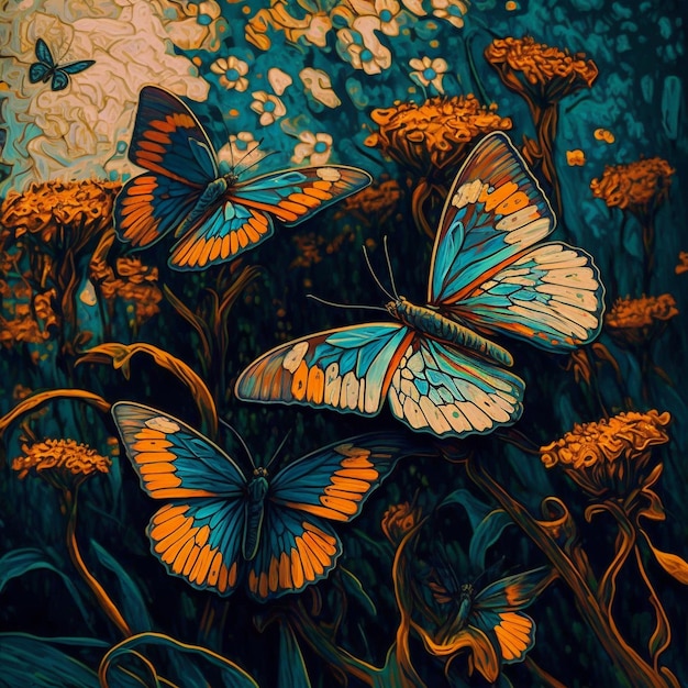 Butterflies In a Flower Field