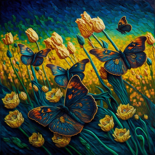 Butterflies In a Flower Field