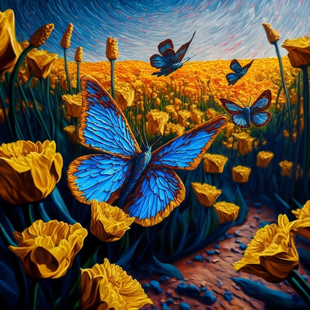 Butterflies In a Flower Field