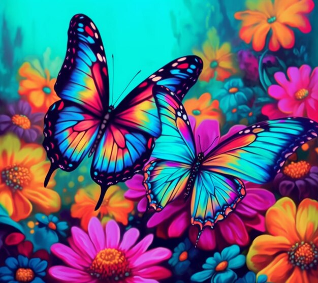蝶と花は 鮮やかな色のフィールドに 生まれる