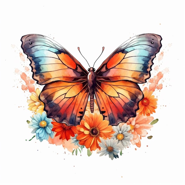 butterflies and flowers are painted in a watercolor style generative ai