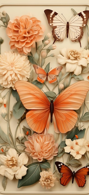 butterflies and flowers are on a white plate with a white background generative ai