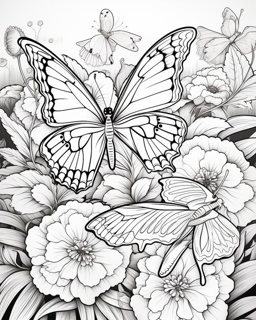 Butterflies Over Flowers Coloring Pages