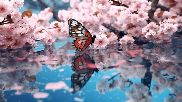 Butterflies on the flowers of the stream