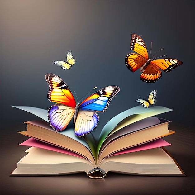Butterflies fly out of the book