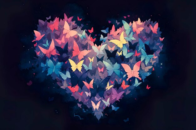 Butterflies fly in the shape of a heart