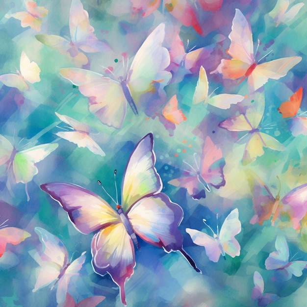 Butterflies flying in the air with a blue background generative ai