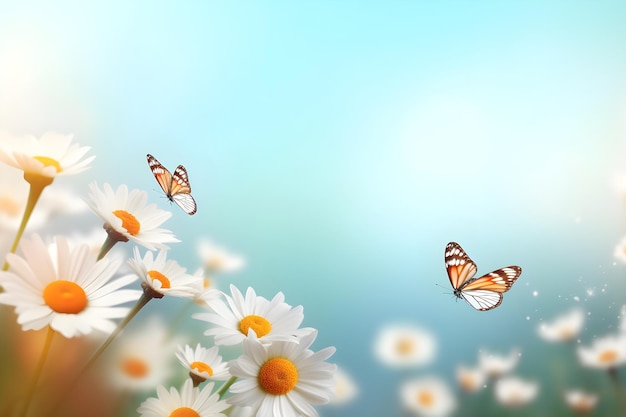 Butterflies flying over a summer flower