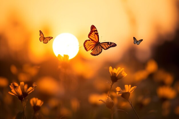 Butterflies in the Glow of Sunset