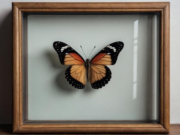 写真 ガラスのフレームの中の蝶