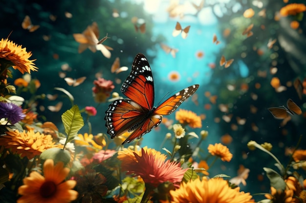 Butterflies landing on flowers