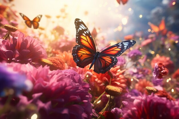 Butterflies landing on flowers