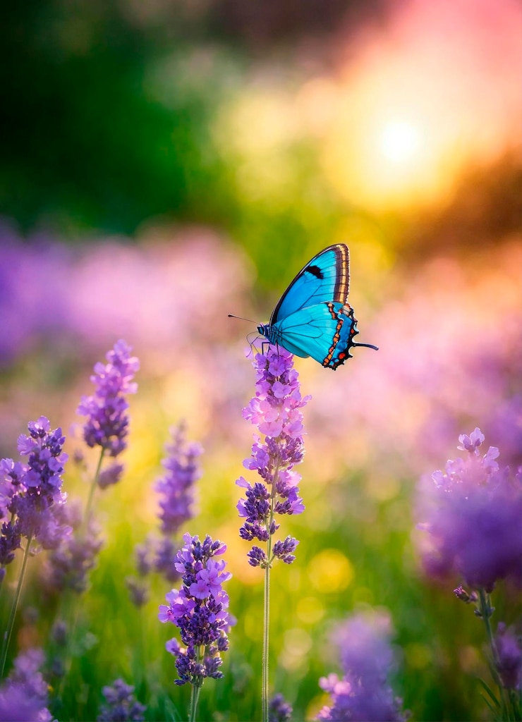 Photo butterflies on lavender flowers selective focus
