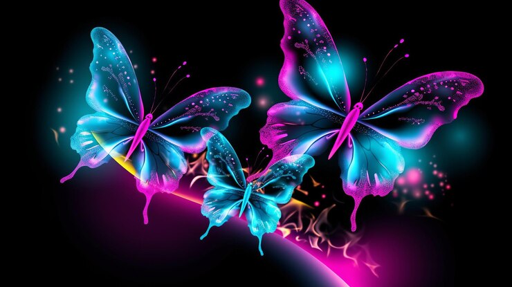 Photo butterflies in modern style on light background abstract futuristic background modern abstract design template abstract geometric pattern digital futuristic wallpaper neon style