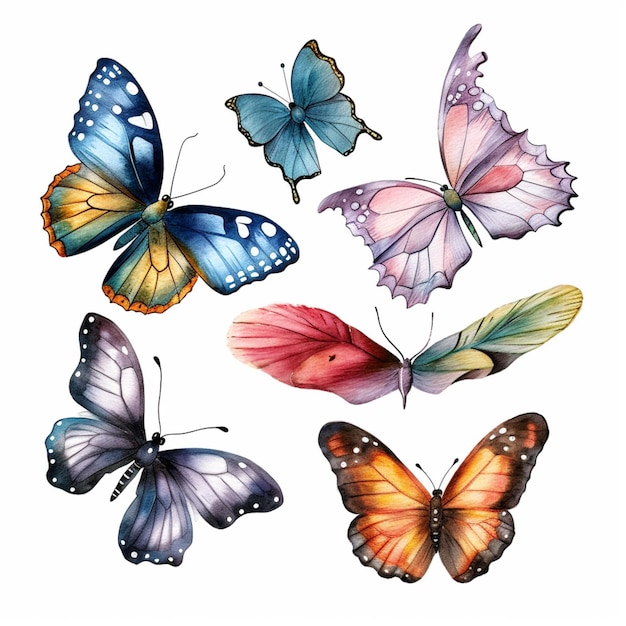 Photo butterflies painted in watercolor on a white background generative ai