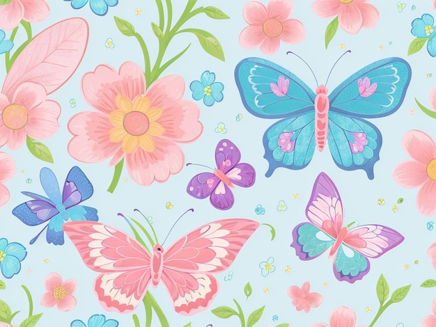 butterflies in pink and blue