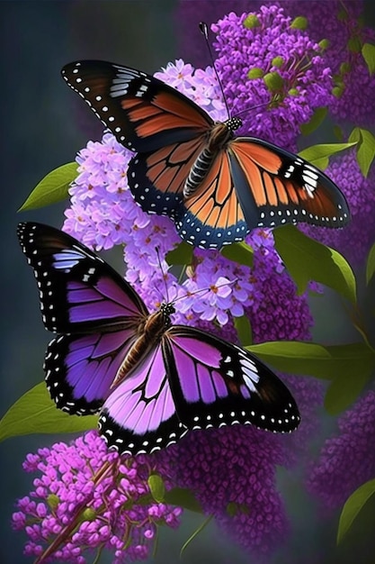 Butterflies on a purple flower.