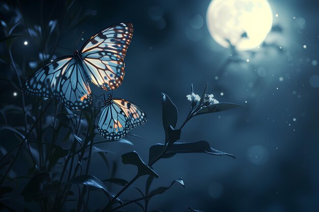 Photo butterflies real dreamy feeling realism dark night moonlight