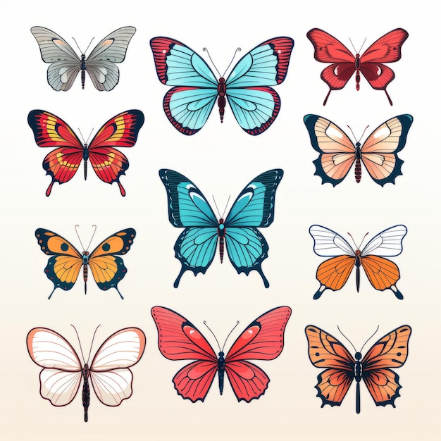 사진 나비 세트 다채로운 나비 컬렉션
