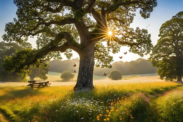 Butterflies and wildflowers in the sunlit meadow