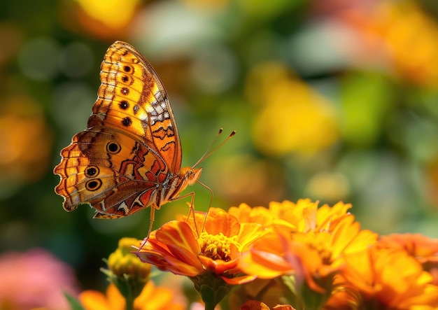 Butterflies with intricate patterns on vibrant flowers natural background