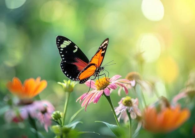 Foto farfalle con motivi intricati su fiori vivaci sfondo naturale