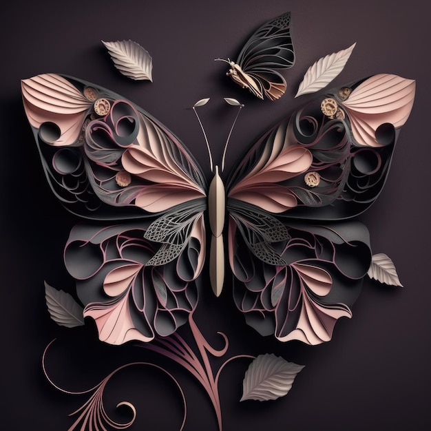 Butterfly 3d layered paper art illustration square wall