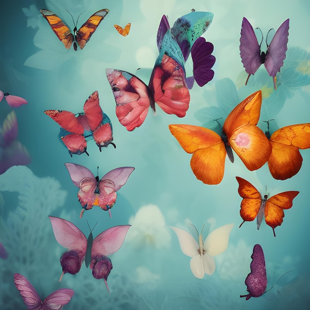 Фото Абстрактный фон бабочки с множеством различных бабочек случайных элементов дизайна узора