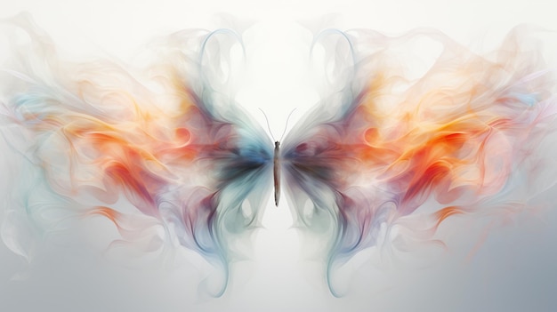 Butterfly adorned with vibrant hues gracefully emerging from a swirling tapestry of colorful smoke