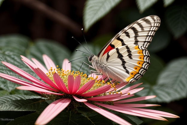 A butterfly alighting on a blossoming summer flower