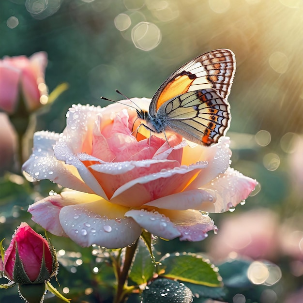 butterfly on a beautiful rose flower